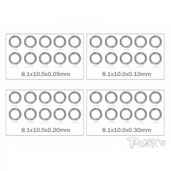 8x10x0.05,0.1,0.2,0.3mm Shim Washer Set each 10pcs. (#TA-095-8)