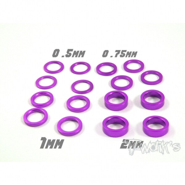 써펀트코리아,Aluminum 5x7 Shim Set 0.5, 0.75 ,1 ,2 ,3 ,5mm each 4pcs ( Purple ) (#TA-046P)