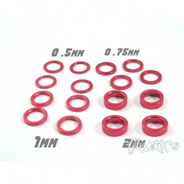 써펀트코리아,Aluminum 5x7 Shim Set 0.5, 0.75 ,1 ,2 ,3 ,5mm each 4pcs ( Red ) (#TA-046R)