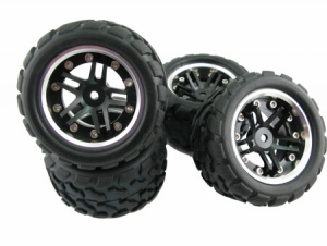 써펀트코리아,3pc. Dual-5 spoke Alloy Wheel & Tire set (4) for 1/16 E-Revo VXL (#16300bk)