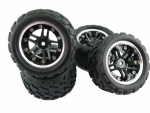 3pc. Dual-5 spoke Alloy Wheel & Tire set (4) for 1/16 E-Revo VXL (#16300bk)