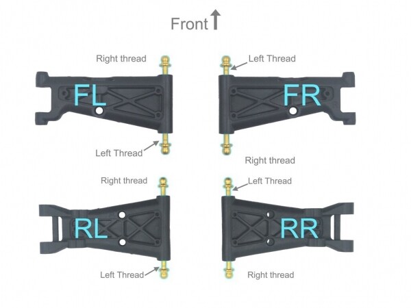 써펀트코리아,Titanium Nitride Left Thread Pivot ball Arm For Serpent Spyder SDX4 (4pcs) (#TN-SDX-L)