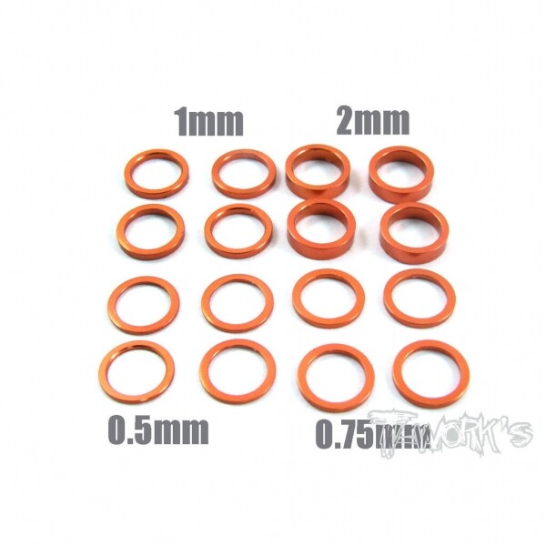 써펀트코리아,Aluminum 6x8 Shim Set 0.5, 0.75 ,1 ,2 ,3 ,5mm each 4pcs ( Orange ) (#TA-051O)
