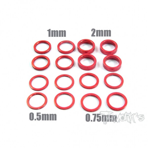 써펀트코리아,Aluminum 6x8 Shim Set 0.5, 0.75 ,1 ,2 ,3 ,5mm each 4pcs (Red) (#TA-051R)