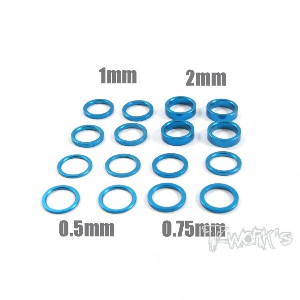써펀트코리아,Aluminum 6x8 Shim Set 0.5, 0.75 ,1 ,2 ,3 ,5mm each 4pcs (Tamiya Blue) (#TA-051TB)