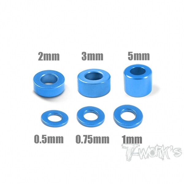 써펀트코리아,Aluminum 3x6 Shim Set 0.5, 0.75 ,1 ,2 ,3 ,5mm each 4pcs ( Tamiya Blue ) (#TA-012TB)