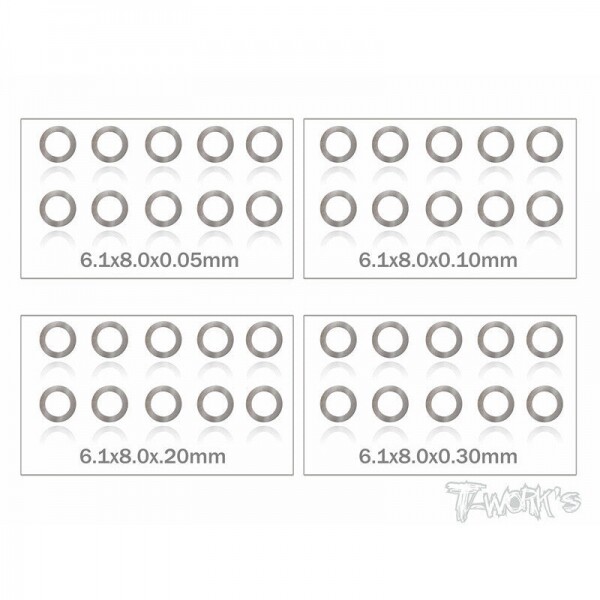 써펀트코리아,6x8x0.05,0.1,0.2,0.3mm Shim Washer Set each 10pcs. (#TA-095-6)